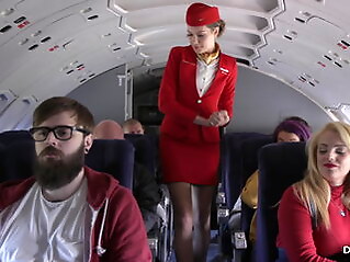 A caring stewardess clothed all sex